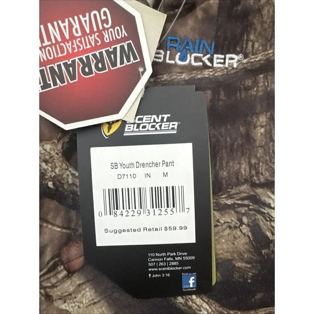Mossy Oak Youth Camo Scent Blocker Drencher Pants Size M